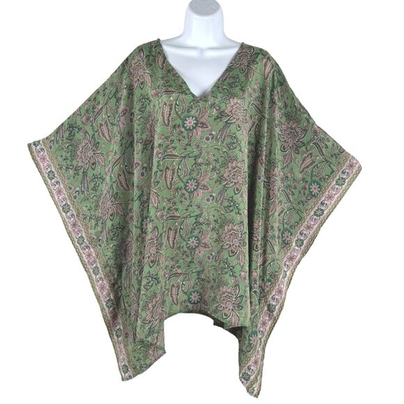J. Jill Poncho Top XL-3X Paisley Floral Green Multicolored V-Neck Boho TP-3307‎ - Picture 1 of 8